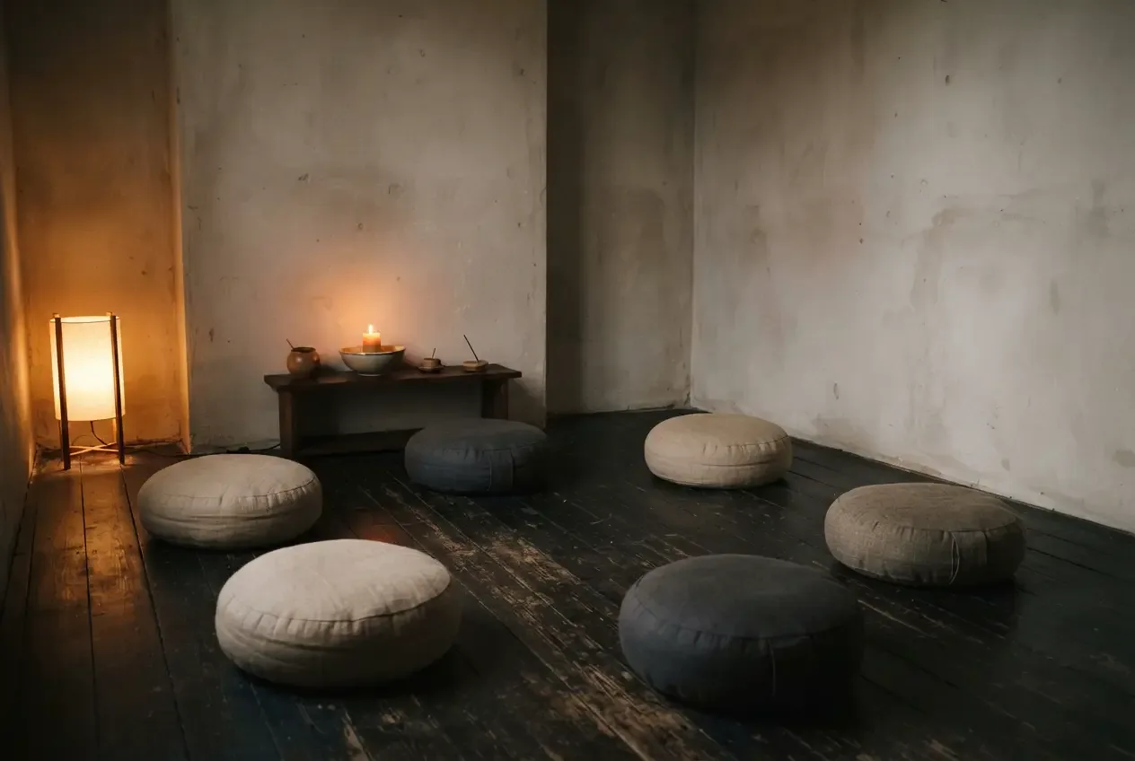 Meditasjonsrommet med puter på gulvet